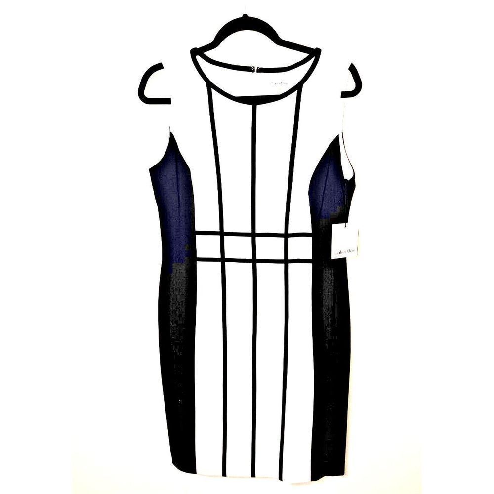 Calvin Klein Dress Size 12 Black White Colorblock Sheath Sleeveless